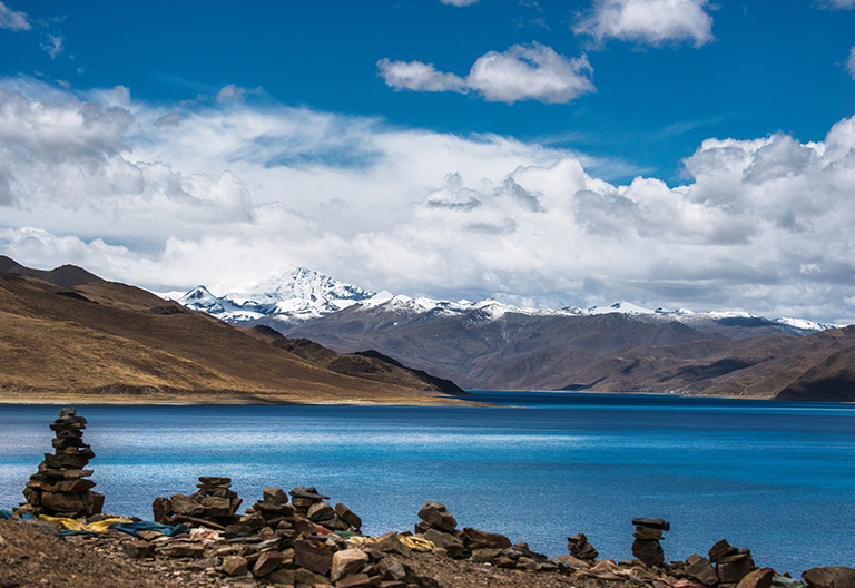 Tibetan Stone Marks beside Yamdrok Lake in Gyantse
