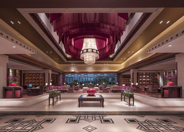 The luxury lobby of Shangri-La Hotel Lhasa