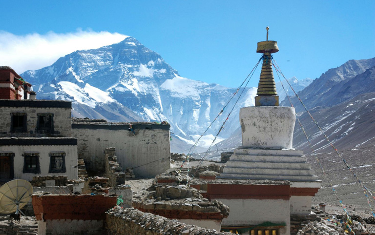 Viewing Mt. Everest from Rongbuk Monastery