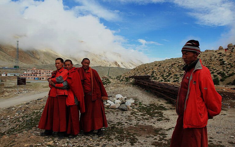 Tibetan Monks in Rongbuk Monastery on Mount Everest