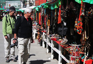 A Leisure Time for Senior Travelers Wandering arround the Barkhor Street