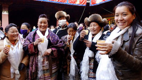Tibetan Women Celebrate White Lhamo Festival in Jokhang Temple