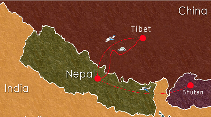 Transfer to Nepal, Tibet and Bhutan and admire the great Himalayan peaks view