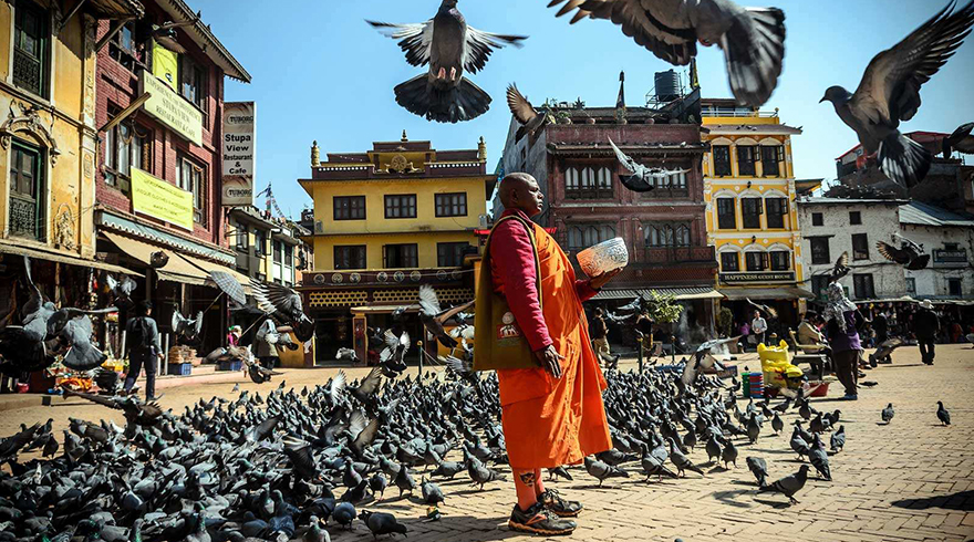 A Nepal Sadhu is doing meditation in Kathmandu Durbar Square