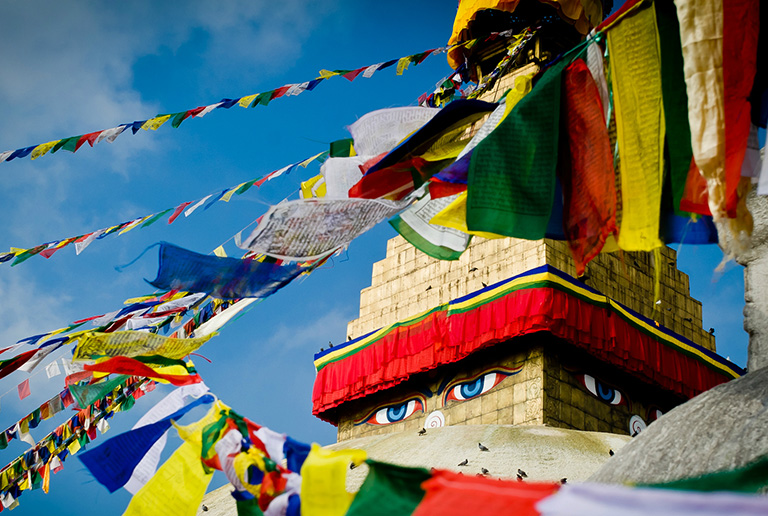 Majestic Boudhanath Stupa under Blue Sky Kathmandu Weather&Climate