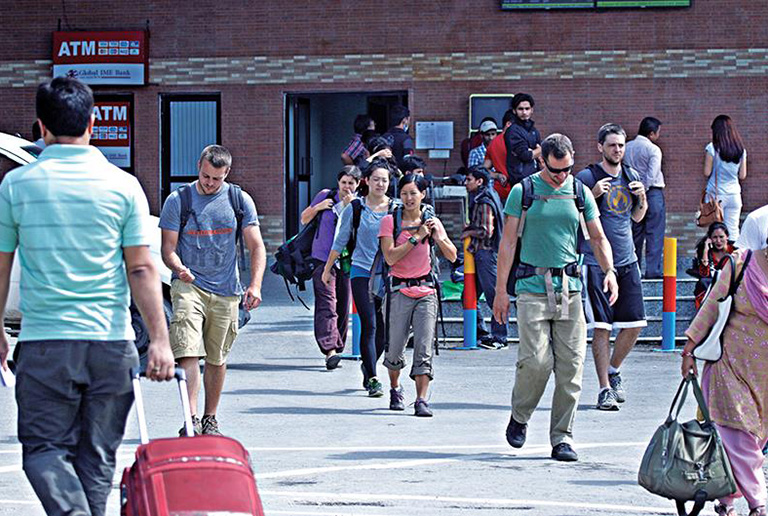 Tourists Arrive at Kathmandu Tribhuvan Airport Kathmandu Tourists