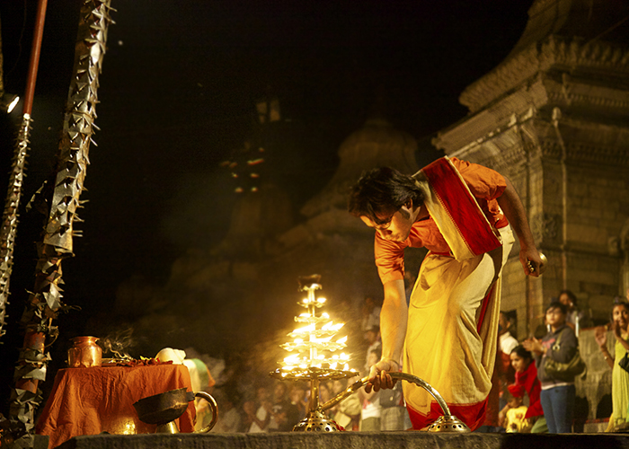 Evening Hindu Prayer outside Pashupatinath Kathmandu Pashupatinath Temple