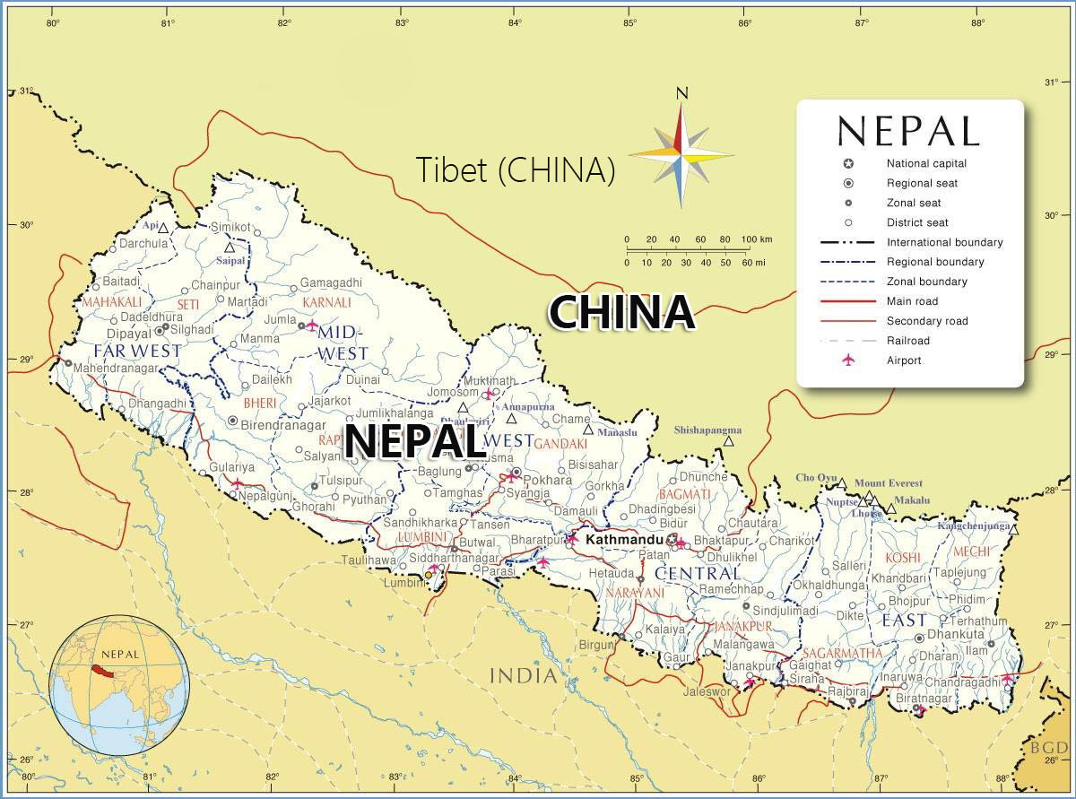 Nepal Tibet Guide Map Travel Maps Of Nepal And Tibet