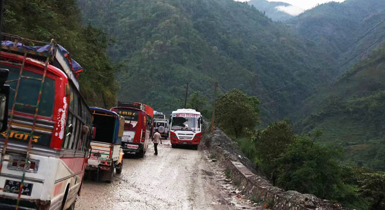 Congested & Sludgy Kathmandu-Pokhara Road in July Tibet to Nepal by Road