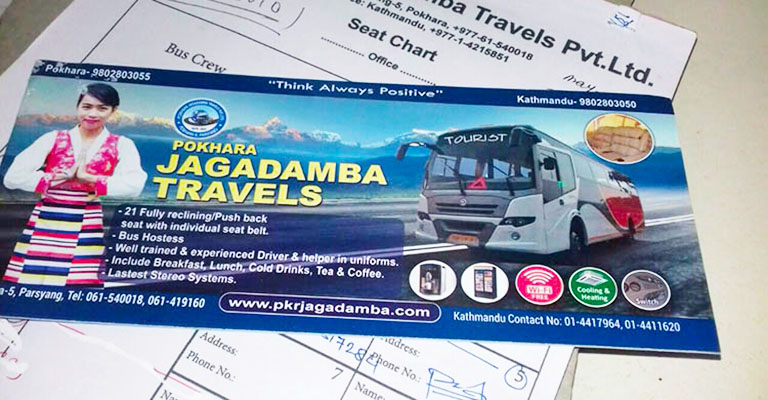 Bus Ticket of Jagadamba Travel Kathmandu to Pokhara Bus