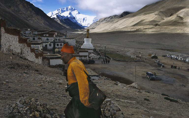 Great view of Mount Everest from Rongbuk Monastery