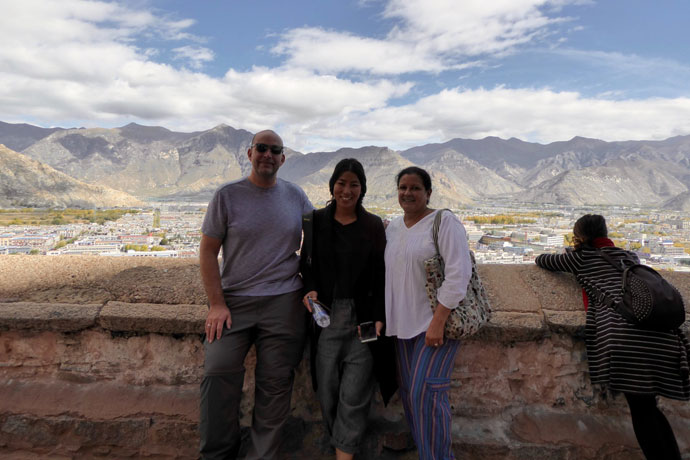 Bob in Drepung Monastery, photo with the Guide and DRIVER